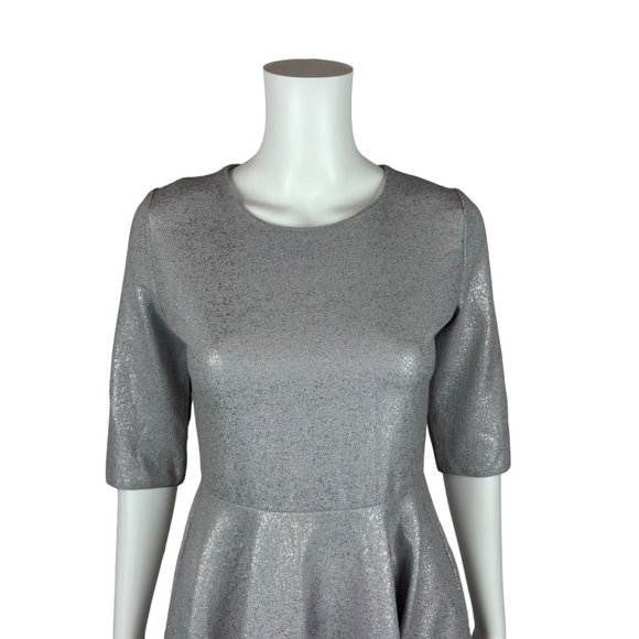 Silver Metallic Skater Mini Dress Spaceage Holiday XS - Picture 3 of 8